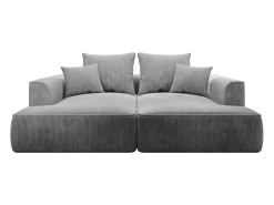Sofá|Vente-unique Sofá de 3 lugares assento profundo em veludo canelado cinza-claro design PINETA Cinzento claro