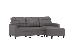 Sofá de 3 lugares c/ apoio de pés 180 cm couro artificial cinza PT934353^ Sofá