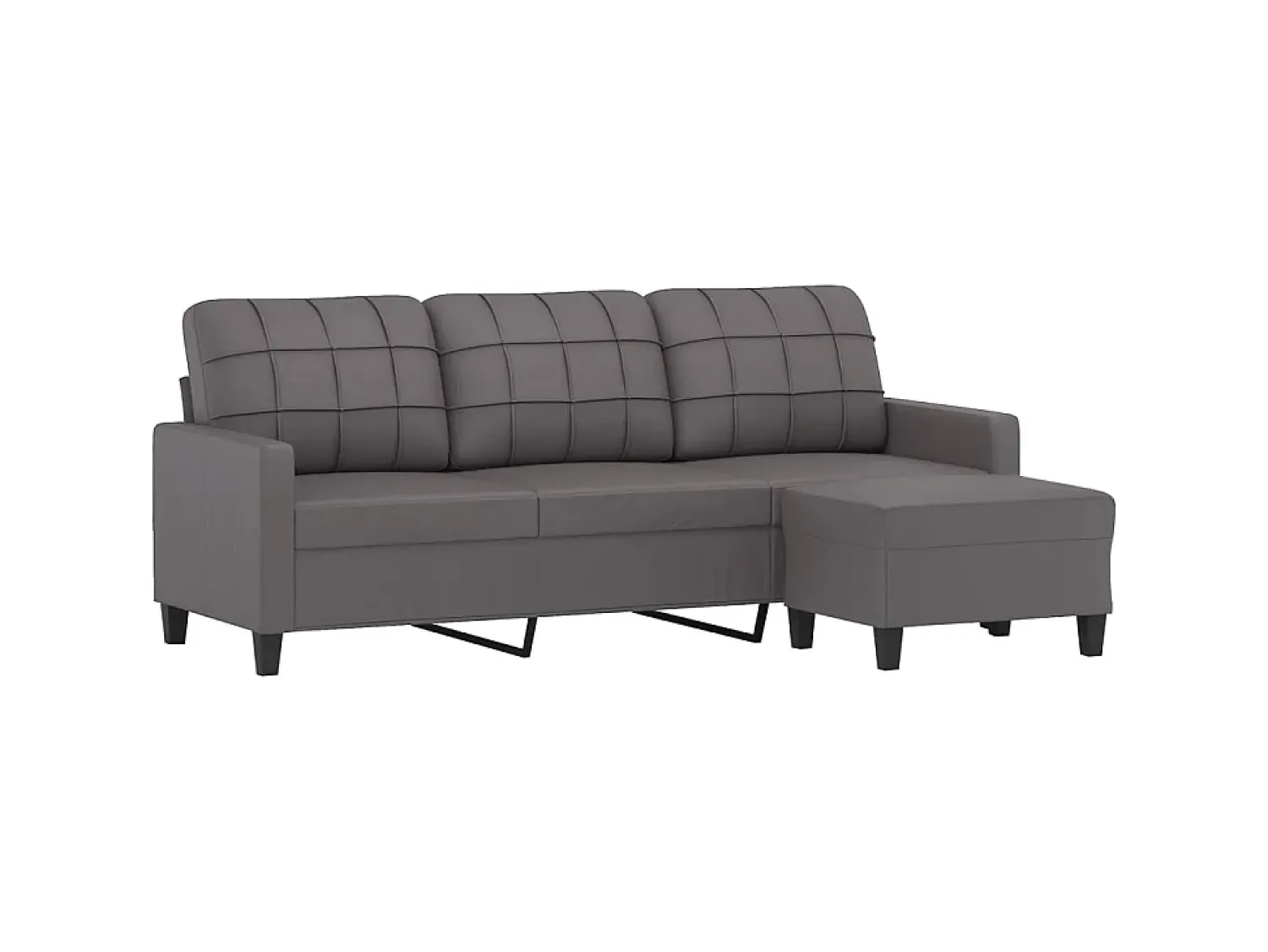 Sofá de 3 lugares c/ apoio de pés 180 cm couro artificial cinza PT934353^ Sofá