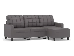Sofá de 3 lugares c/ apoio de pés 180 cm couro artificial cinza PT934353^ Sofá