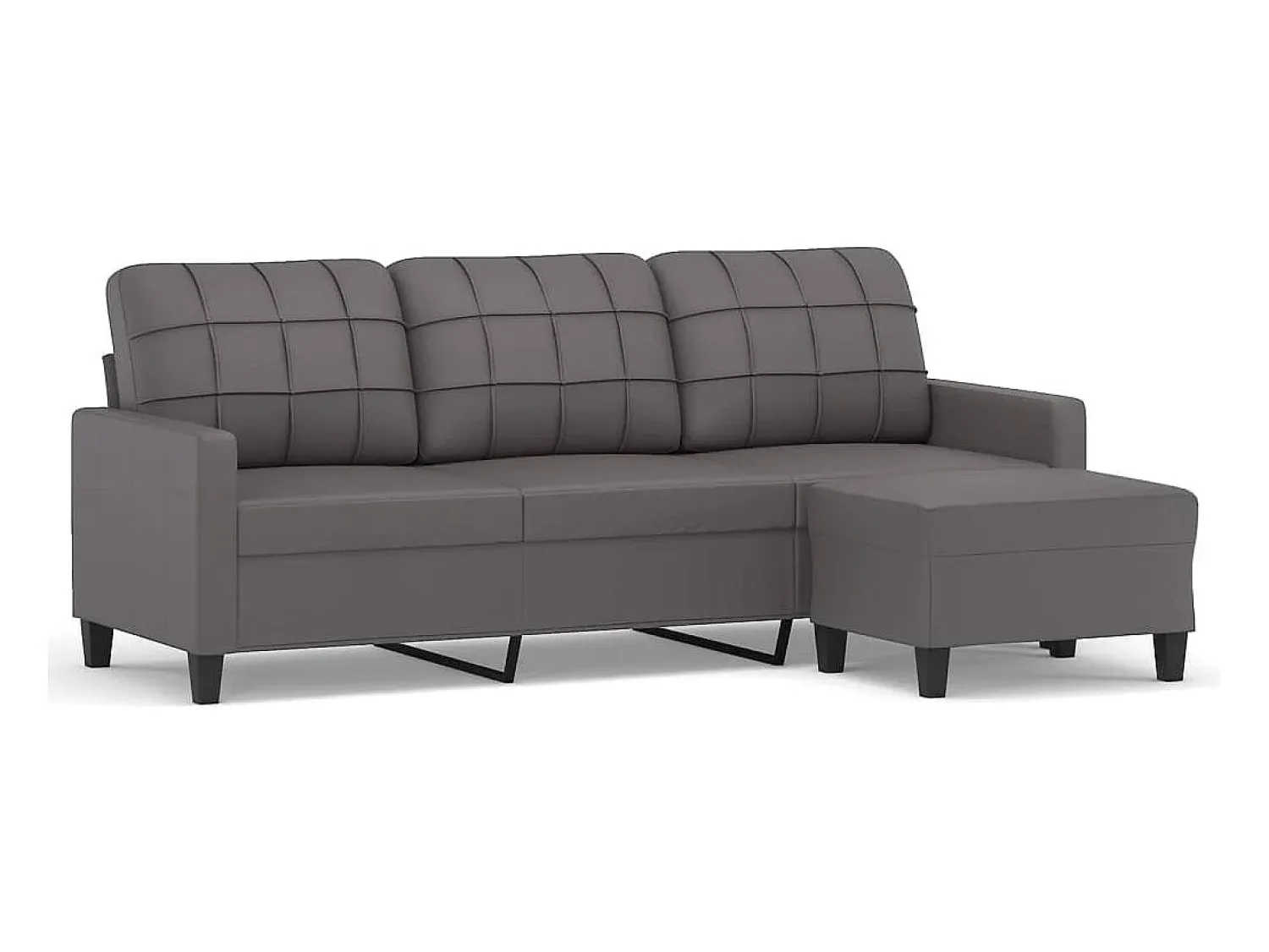 Sofá de 3 lugares c/ apoio de pés 180 cm couro artificial cinza PT934353^ Sofá