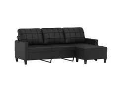 Sofá| Sofá de 3 lugares c/ apoio de pés 180 cm couro artificial PT122607 Preto