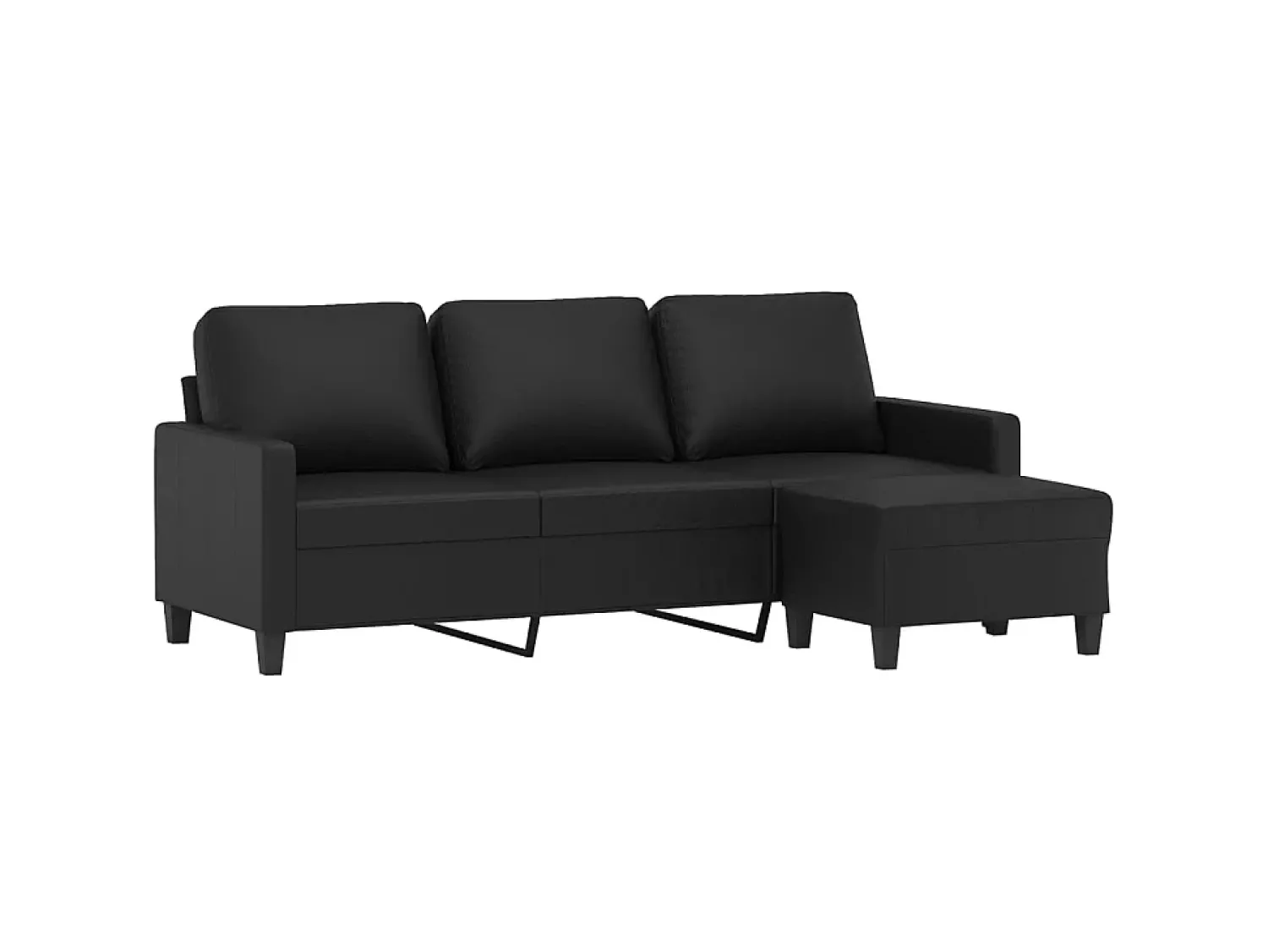Sofá* Sofá de 3 lugares c/ apoio de pés 180 cm couro artificial PT784116 Preto