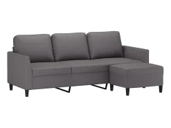 Sofá de 3 lugares c/ apoio de pés 180 cm couro artificial cinza PT505962^ Sofá