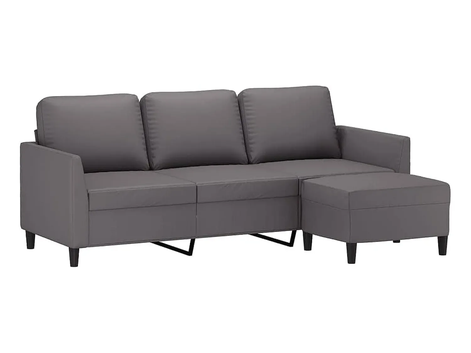 Sofá de 3 lugares c/ apoio de pés 180 cm couro artificial cinza PT505962^ Sofá