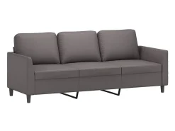 Sofá de 3 lugares c/ apoio de pés 180 cm couro artificial cinza PT505962^ Sofá