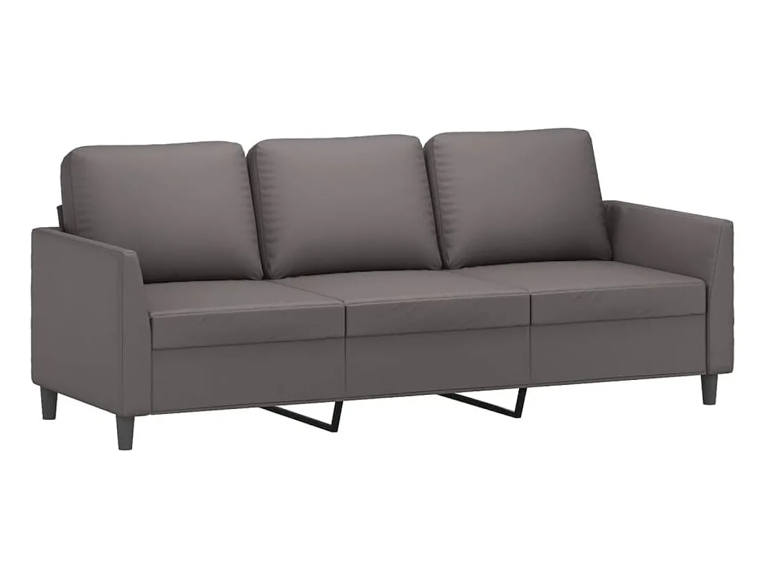 Sofá de 3 lugares c/ apoio de pés 180 cm couro artificial cinza PT505962^ Sofá