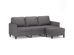 Sofá de 3 lugares c/ apoio de pés 180 cm couro artificial cinza PT505962^ Sofá