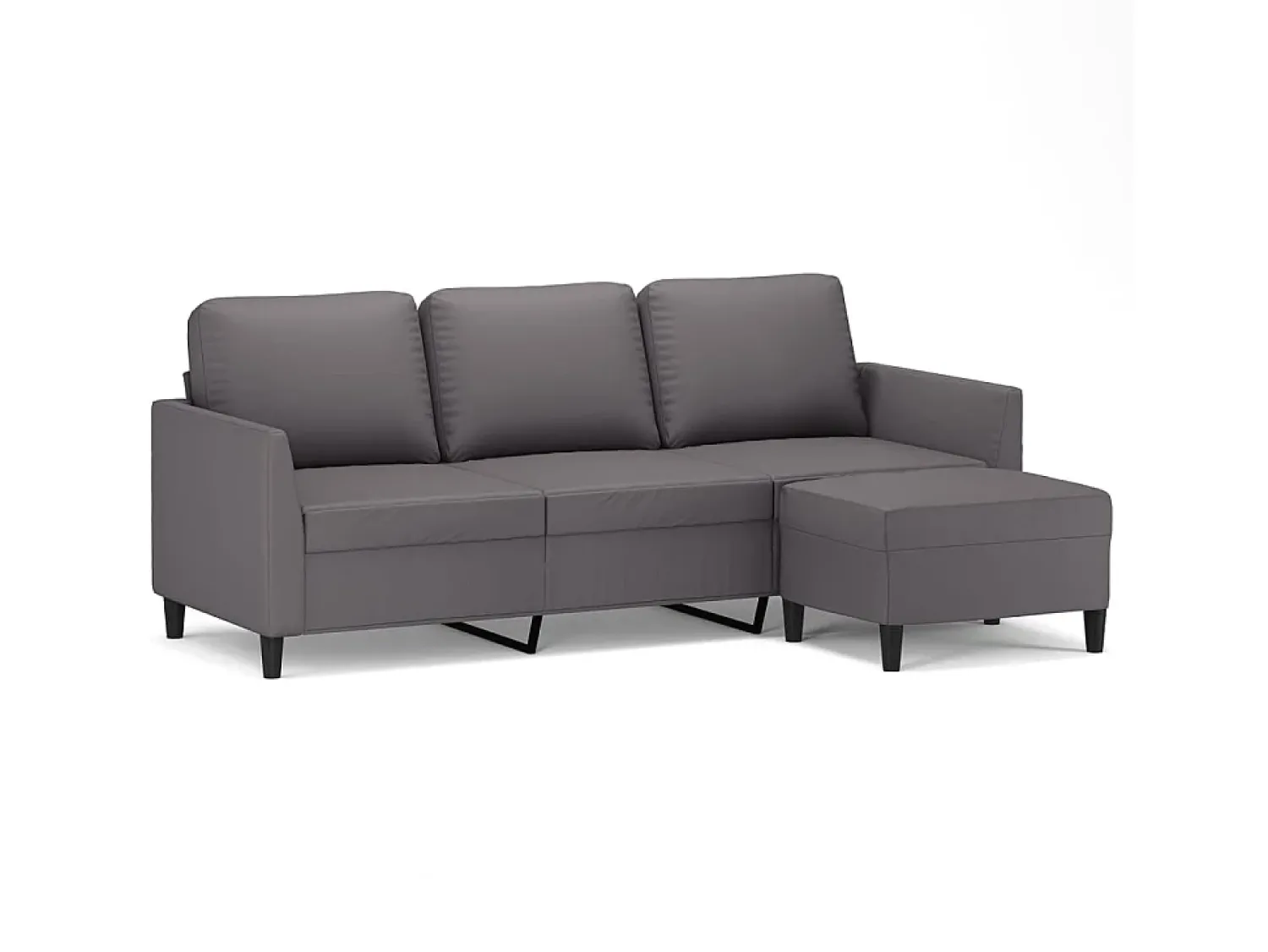 Sofá de 3 lugares c/ apoio de pés 180 cm couro artificial cinza PT505962^ Sofá