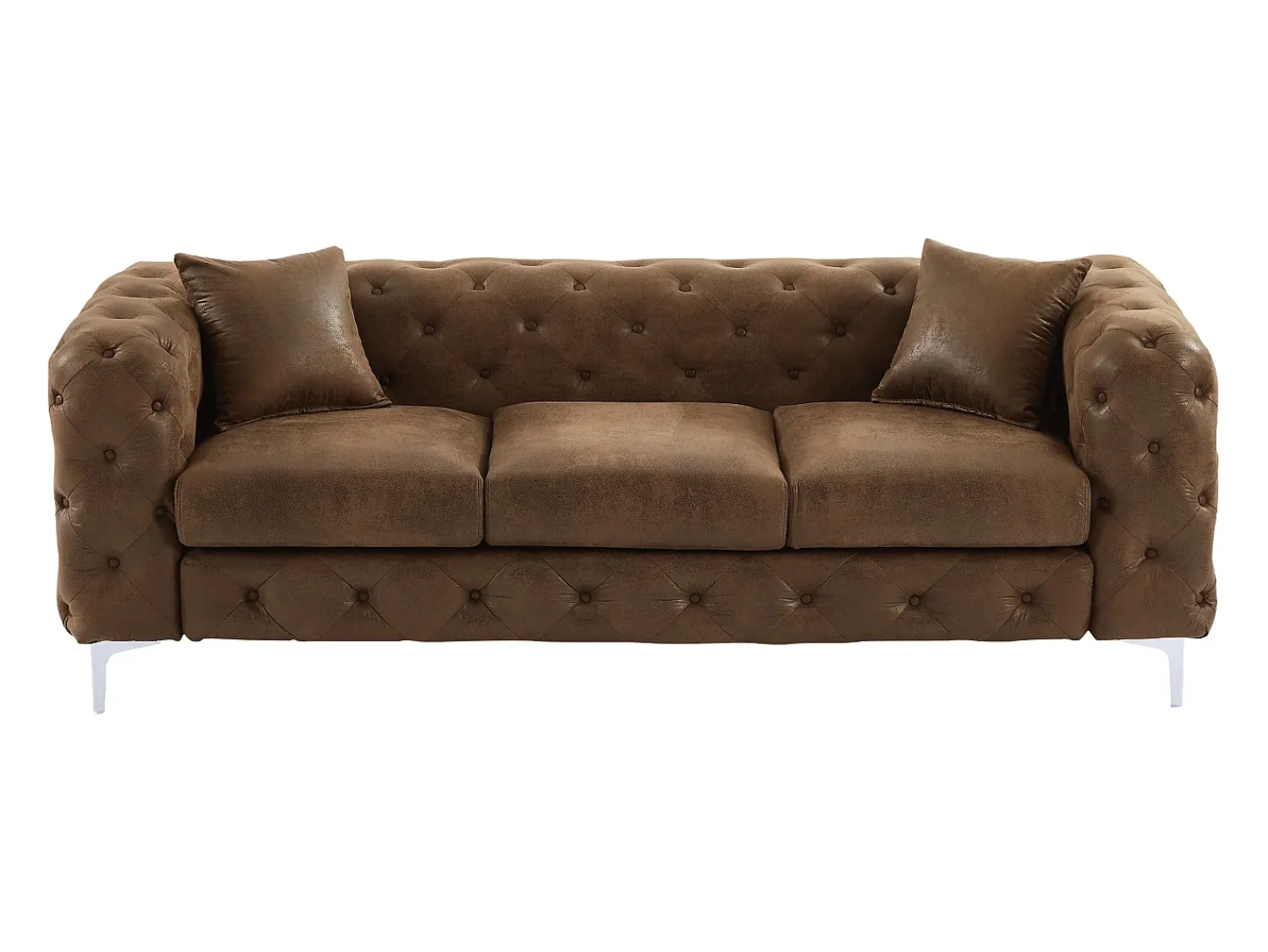 Best Vente-unique Sofá de 3 lugares Chesterfield em microfibra com aspecto de couro envelhecido EDWINA Castanho