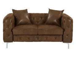 Sofá*Vente-unique Sofá de 2 lugares chesterfield microfibra aspeto couro envelhecido EDWINA Castanho