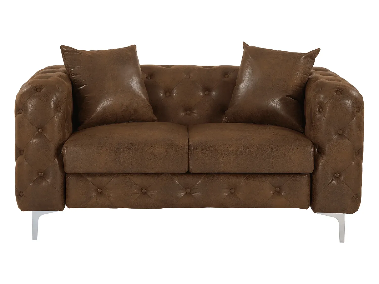 Sofá*Vente-unique Sofá de 2 lugares chesterfield microfibra aspeto couro envelhecido EDWINA Castanho