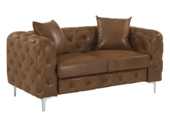 Sofá*Vente-unique Sofá de 2 lugares chesterfield microfibra aspeto couro envelhecido EDWINA Castanho