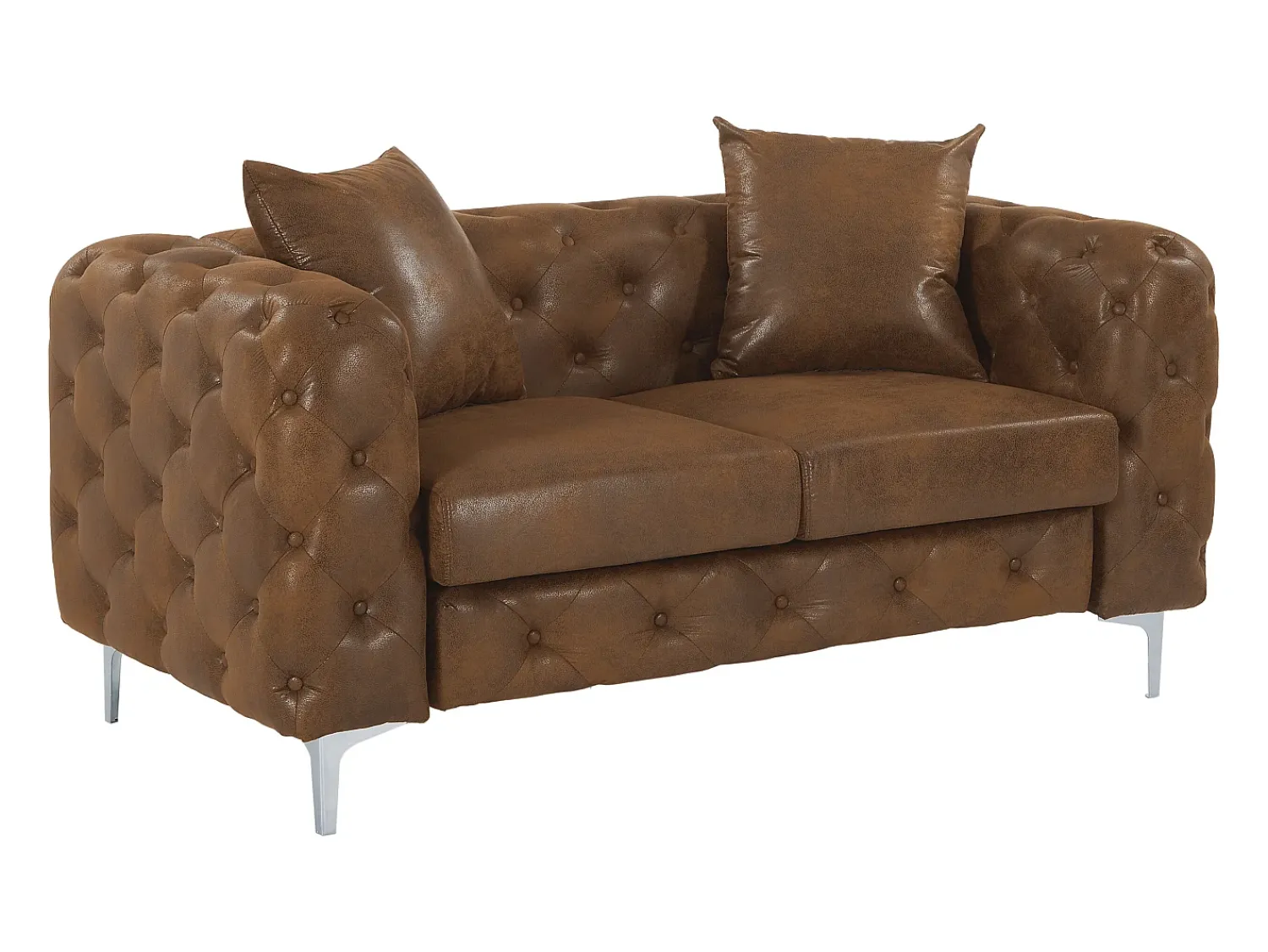 Sofá*Vente-unique Sofá de 2 lugares chesterfield microfibra aspeto couro envelhecido EDWINA Castanho