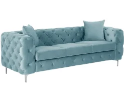 Sofá|Vente-unique Sofá de 3 lugares chesterfield em veludo azul pastel e pés em metal EDWINA Azul claro