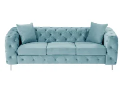 Sofá|Vente-unique Sofá de 3 lugares chesterfield em veludo azul pastel e pés em metal EDWINA Azul claro