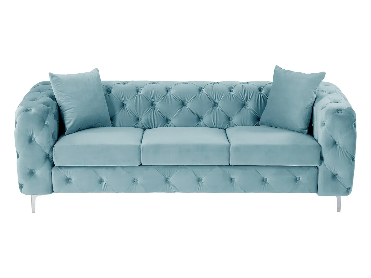 Sofá|Vente-unique Sofá de 3 lugares chesterfield em veludo azul pastel e pés em metal EDWINA Azul claro