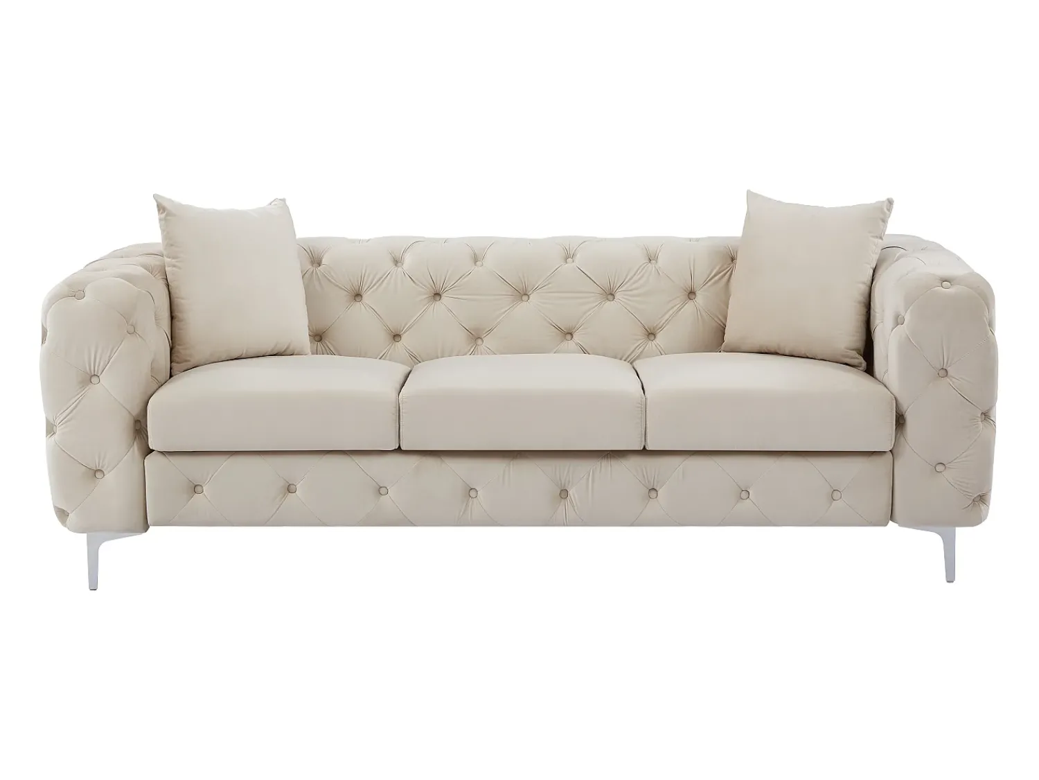 Sofá*Vente-unique Sofá de 3 lugares chesterfield em veludo e pés em metal EDWINA Bege