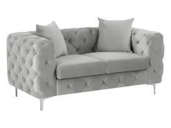 Sofá|Vente-unique Sofá de 2 lugares chesterfield em veludo cinza-claro e pés em metal EDWINA Cinzento claro
