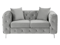 Sofá|Vente-unique Sofá de 2 lugares chesterfield em veludo cinza-claro e pés em metal EDWINA Cinzento claro
