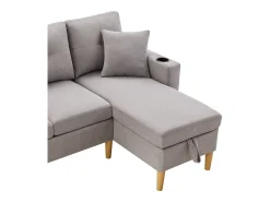 Sofá* Sofá de 3 lugares cinza claro - Sofá de canto com 2 almofadas e suporte para copos - bolsos laterais e arrumação - algodão e linho Cinzento claro