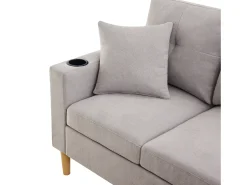 Sofá* Sofá de 3 lugares cinza claro - Sofá de canto com 2 almofadas e suporte para copos - bolsos laterais e arrumação - algodão e linho Cinzento claro