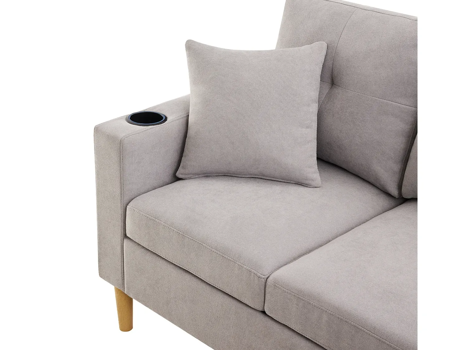 Sofá* Sofá de 3 lugares cinza claro - Sofá de canto com 2 almofadas e suporte para copos - bolsos laterais e arrumação - algodão e linho Cinzento claro