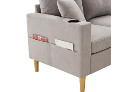 Sofá* Sofá de 3 lugares cinza claro - Sofá de canto com 2 almofadas e suporte para copos - bolsos laterais e arrumação - algodão e linho Cinzento claro