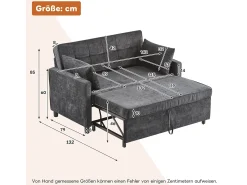 Sofá* Sofá de 2 lugares cinza escuro - Sofá de sala com encosto ajustável e função de cama retrátil - 2 almofadas e apoios de braços - chenille Cinzento