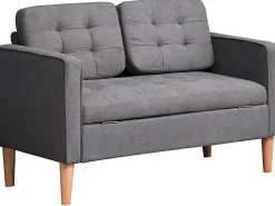 New Sofá de 2 lugares cinza escuro - Sofá com compartimento de arrumação e almofadas - para sala de estar e quarto Cinzento