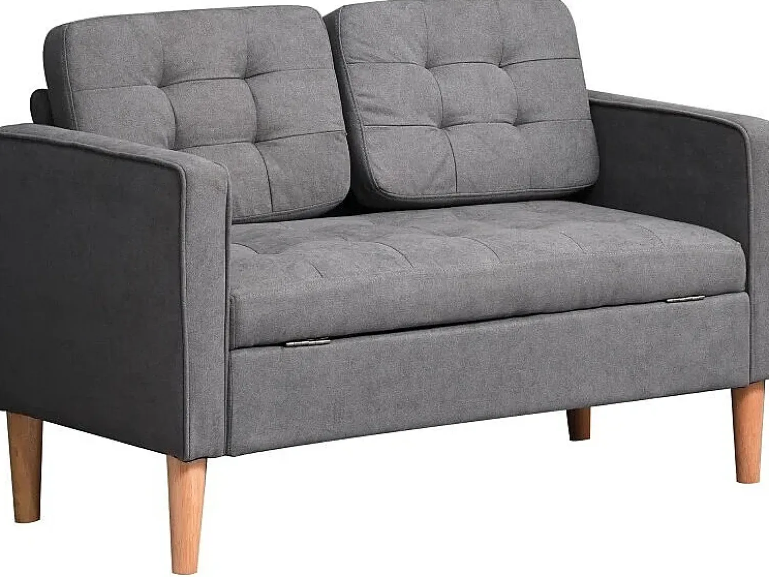 New Sofá de 2 lugares cinza escuro - Sofá com compartimento de arrumação e almofadas - para sala de estar e quarto Cinzento