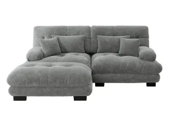 Sofá| Sofá de 2 lugares - Sofá de canto com 2 almofadas lombares e 2 almofadas decorativas - Apoios de Braços e Apoio para os Pés - Chenille Cinzento