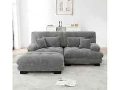 Sofá| Sofá de 2 lugares - Sofá de canto com 2 almofadas lombares e 2 almofadas decorativas - Apoios de Braços e Apoio para os Pés - Chenille Cinzento