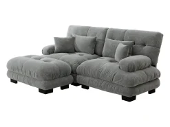 Sofá| Sofá de 2 lugares - Sofá de canto com 2 almofadas lombares e 2 almofadas decorativas - Apoios de Braços e Apoio para os Pés - Chenille Cinzento