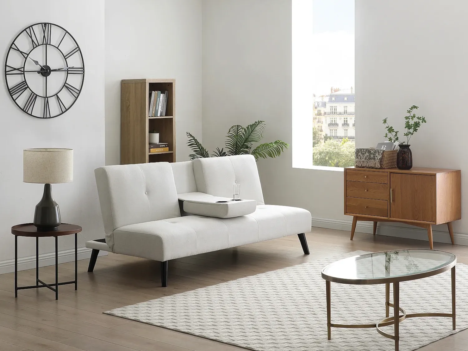 Sofá|Vente-unique Sofá de 3 lugares click-clack em tecido com mesa CLOSIPA Bege