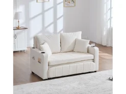 Sofá* Sofá de 2 lugares com 4 almofadas - Sofá relaxante com suporte para copos e bolsos laterais - chenille Bege
