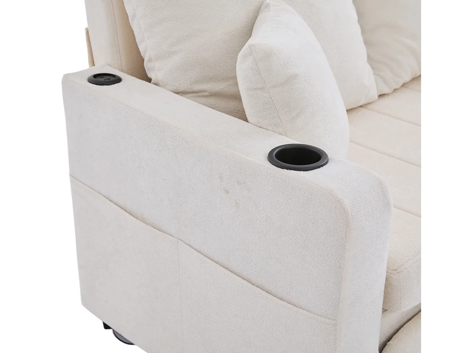 Sofá* Sofá de 2 lugares com 4 almofadas - Sofá relaxante com suporte para copos e bolsos laterais - chenille Bege