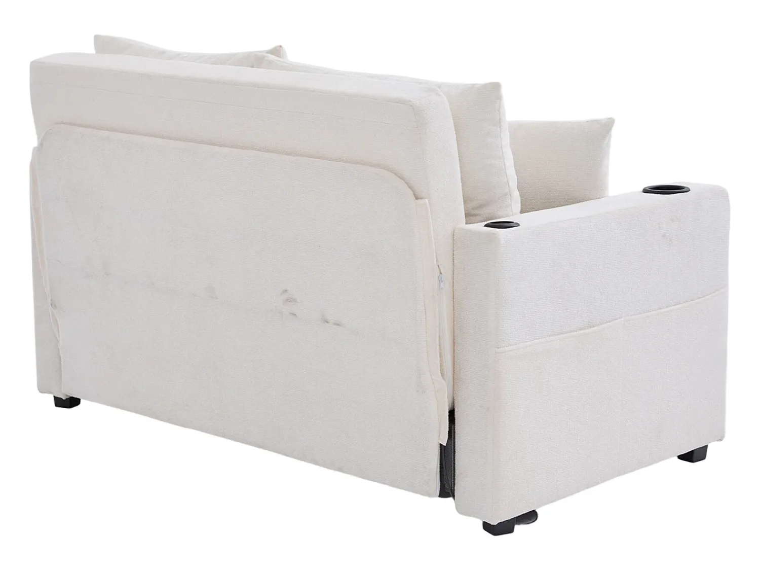 Sofá* Sofá de 2 lugares com 4 almofadas - Sofá relaxante com suporte para copos e bolsos laterais - chenille Bege