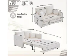 Sofá* Sofá de 2 lugares com 4 almofadas - Sofá relaxante com suporte para copos e bolsos laterais - chenille Bege