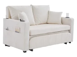 Sofá* Sofá de 2 lugares com 4 almofadas - Sofá relaxante com suporte para copos e bolsos laterais - chenille Bege