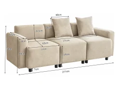 Sofá|Merax Sofá de 3 lugares com 2 almofadas - 211 x 67 x 71 cm - Tecido Chenille - Bege