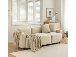Sofá|Merax Sofá de 3 lugares com 2 almofadas - 211 x 67 x 71 cm - Tecido Chenille - Bege