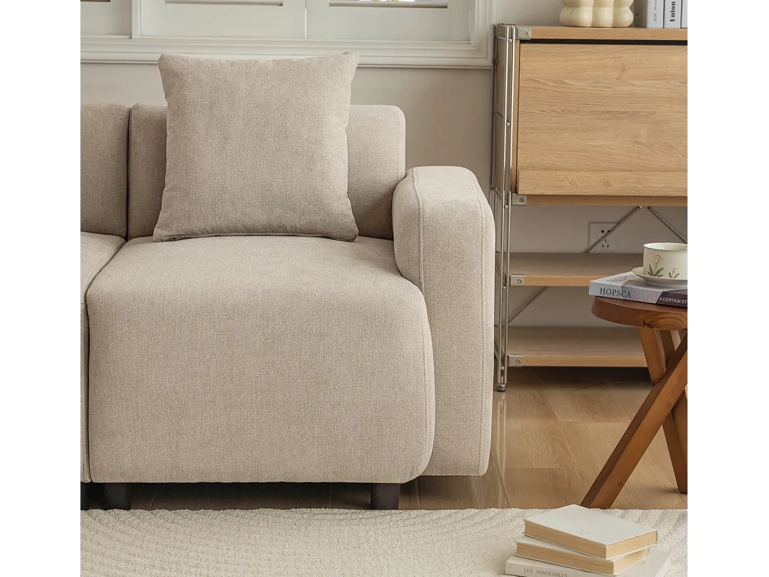 Sofá|Merax Sofá de 3 lugares com 2 almofadas - 211 x 67 x 71 cm - Tecido Chenille - Bege