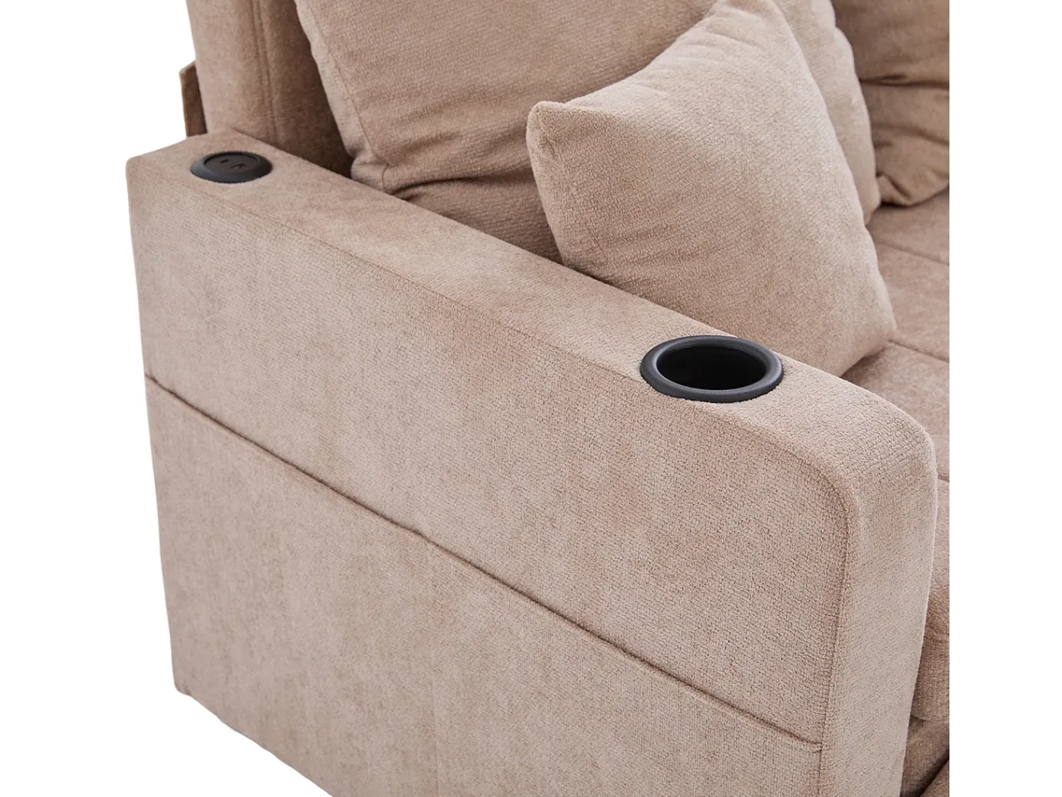 Sofá de 2 lugares com 4 almofadas - Sofá relaxante com suporte para copos e bolsos laterais - chenille^ Sofá