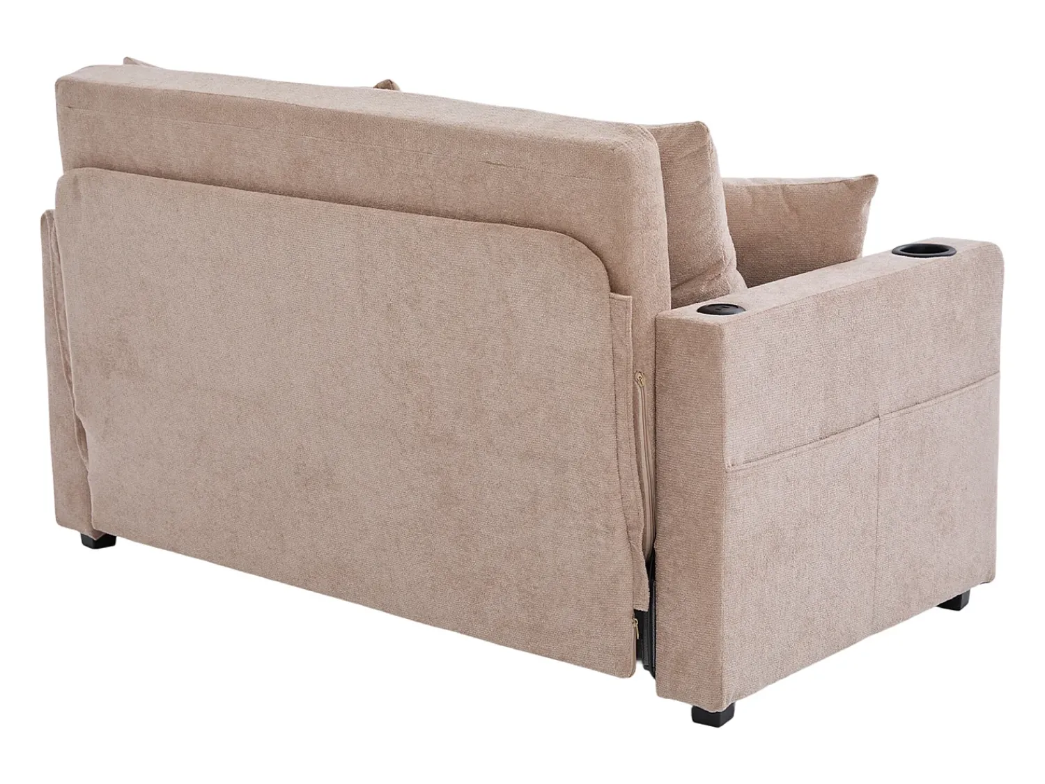 Sofá de 2 lugares com 4 almofadas - Sofá relaxante com suporte para copos e bolsos laterais - chenille^ Sofá