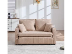 Sofá de 2 lugares com 4 almofadas - Sofá relaxante com suporte para copos e bolsos laterais - chenille^ Sofá