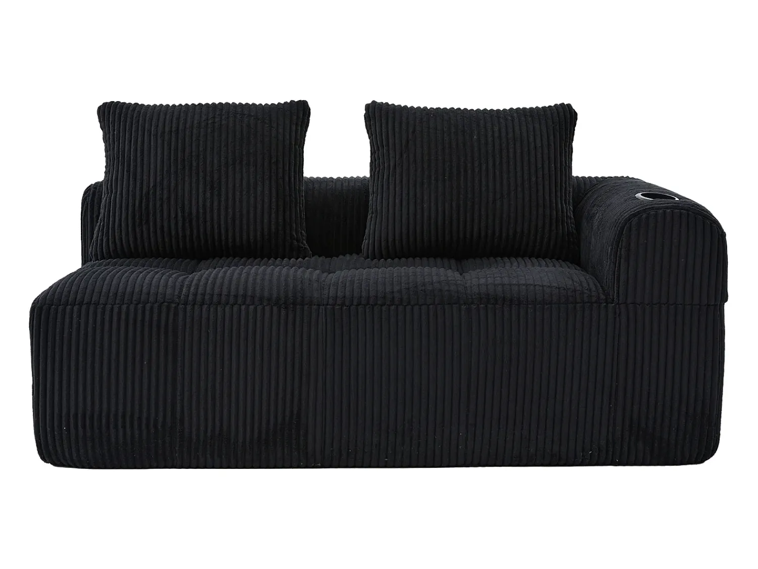 Outlet Hauss Spole Sofá de 2 lugares com almofada e bolso lateral - Veludo Cotelê - Preto
