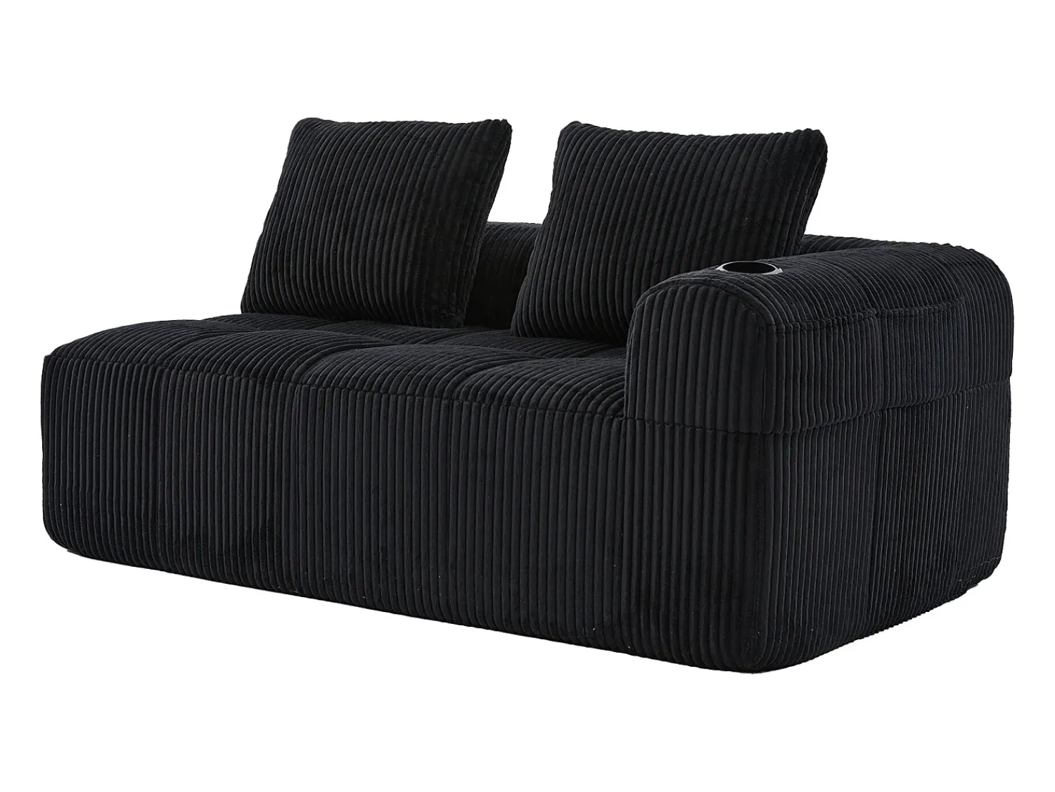 Outlet Hauss Spole Sofá de 2 lugares com almofada e bolso lateral - Veludo Cotelê - Preto