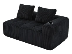 Outlet Hauss Spole Sofá de 2 lugares com almofada e bolso lateral - Veludo Cotelê - Preto