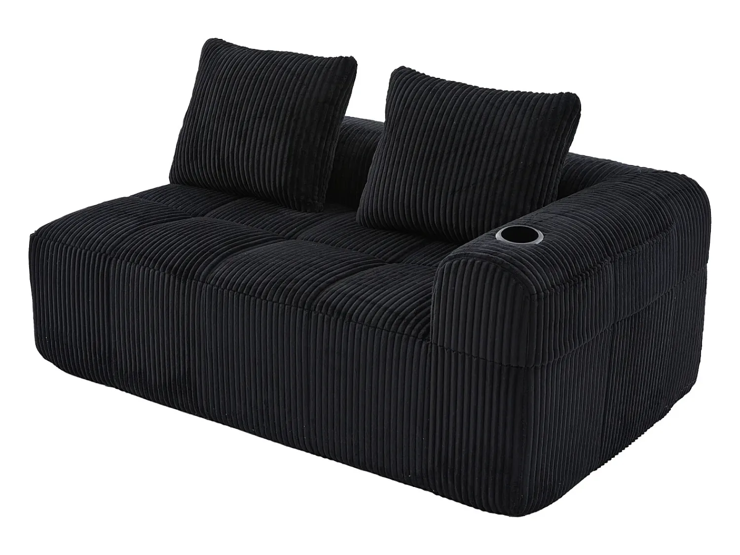 Outlet Hauss Spole Sofá de 2 lugares com almofada e bolso lateral - Veludo Cotelê - Preto